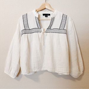 Broadway 38 100% Cotton Peasant Tie Front Blouse